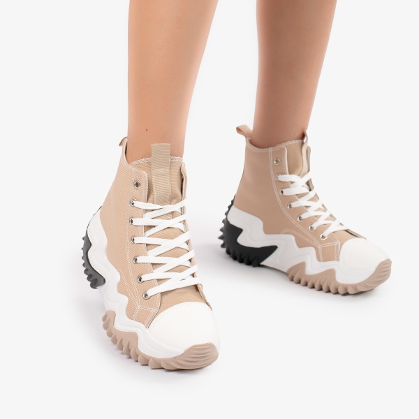 SNEAKERS DAMA Tip Converse din textil si Piele Ecologica CRL0830 BEJ - Img 2