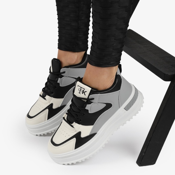 SNEAKERS din PIELE ECOLOGICA SI TEXTIL CRL1282 GRI - Img 4