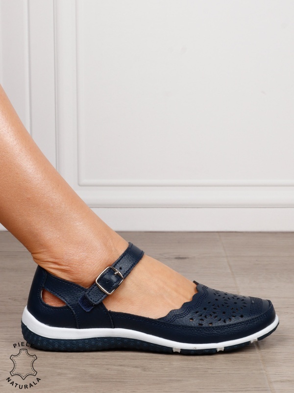 Balerini dama din Piele Naturala cu inchidere velcro si catarama CRL1549 NAVY - Img 2