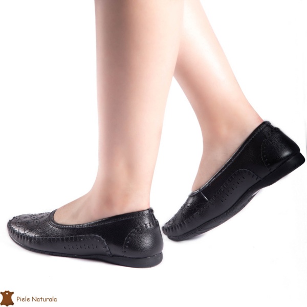 Balerini dama din Piele Naturala cu mici perforatii CRL0180 NEGRU - Img 2