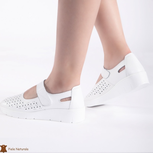 Balerini dama din Piele Naturala cu Platforma CRL0179 ALB - Img 2