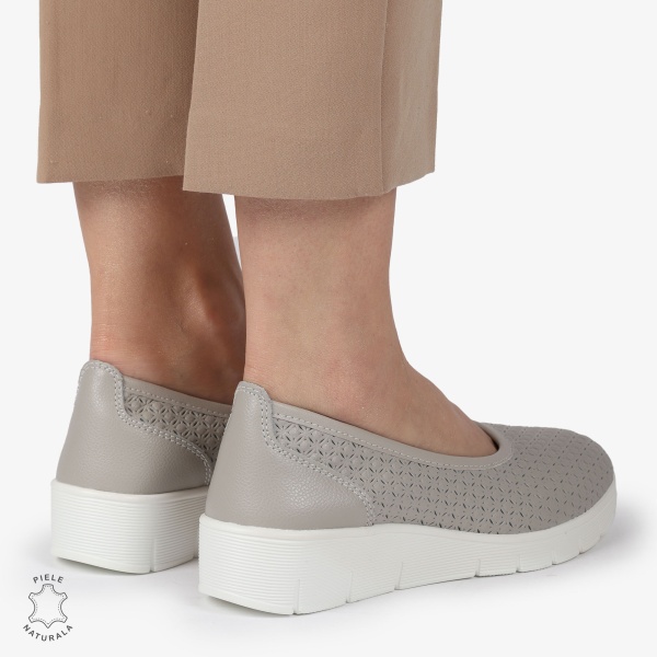 Balerini dama din Piele Naturala cu talpa groasa CRL01382 GRI - Img 4