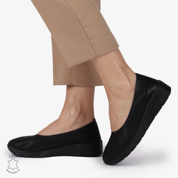 Balerini dama din Piele Naturala cu talpa groasa CRL01382 NEGRU - Img 3