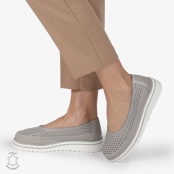 Balerini dama din Piele Naturala cu talpa groasa CRL0172 GRI - Img 3