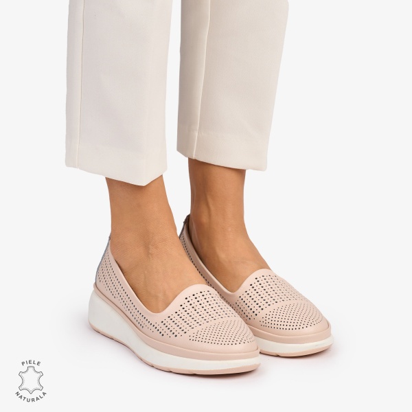 Balerini dama din Piele Naturala Perforata CRL1075 CULOARE: Roz - Img 2