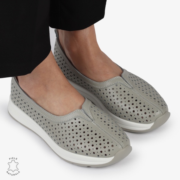 Balerini dama din Piele Naturala PERFORATA CU FUNDITA CRL1417 GRI - Img 3