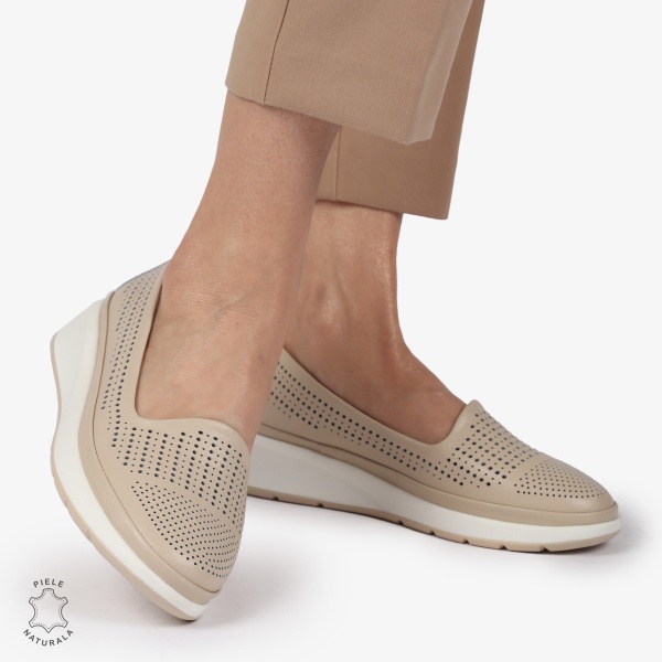 BALERINI dama din Piele naturala PERFORATA SLIP-ON CRL1075 BEJ - Img 5