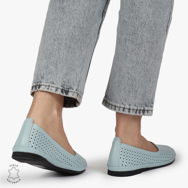 BALERINI dama din Piele naturala PERFORATA SLIP-ON CRL1358 ALBASTRU - Img 3