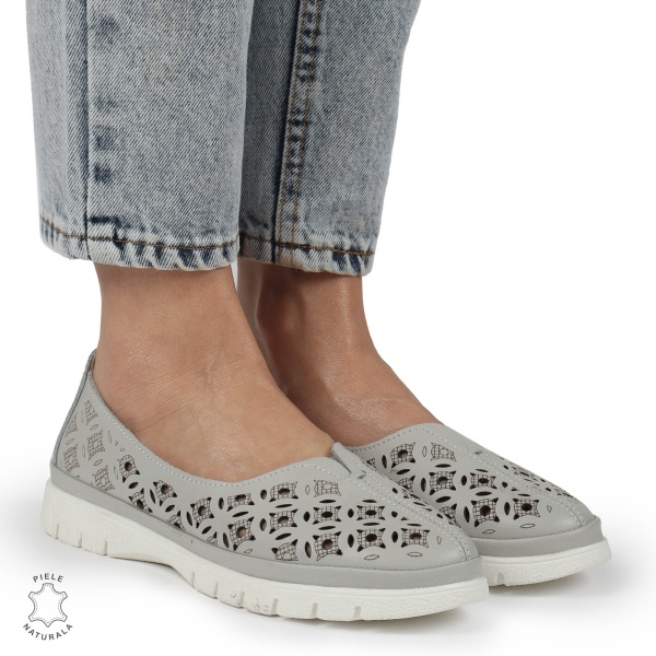 BALERINI dama din Piele naturala PERFORATA SLIP-ON CRL1360 GRI - Img 2