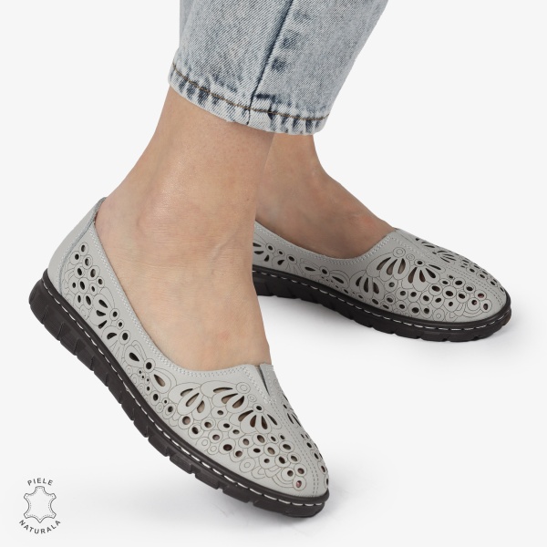BALERINI dama din Piele naturala PERFORATA SLIP-ON CRL1363 GRI - Img 2