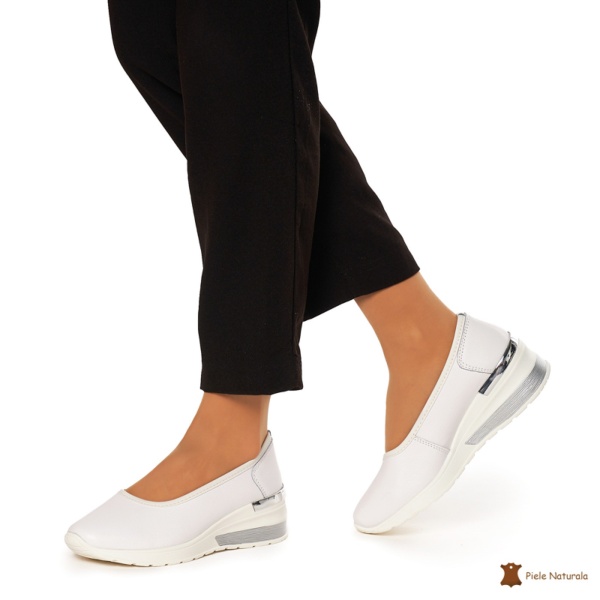 Balerini Dama Piele Naturala slip-on CRL0082 ALB - Img 3
