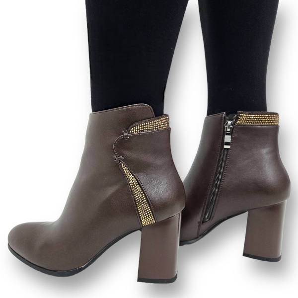 Botine DAMA din PIELE Ecologica cu FERMOAR si Catarama CRL0931 CULOARE: Cafeniu - Img 4