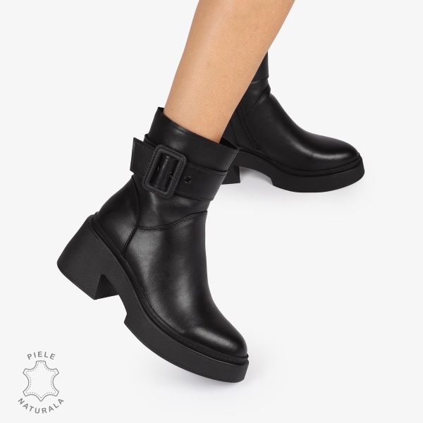 Botine Dama Piele Naturala cu Catarama, Design Modern și Confortabil CRL1242 negru - Img 2