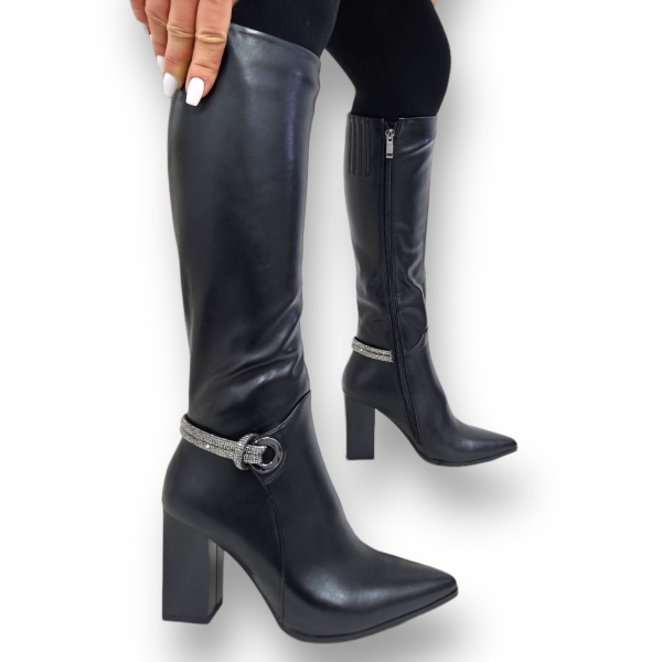 CIZME DAMA din PIELE ECOLOGICA cu FERMOAR CRL0920 CULOARE: Negru - Img 2