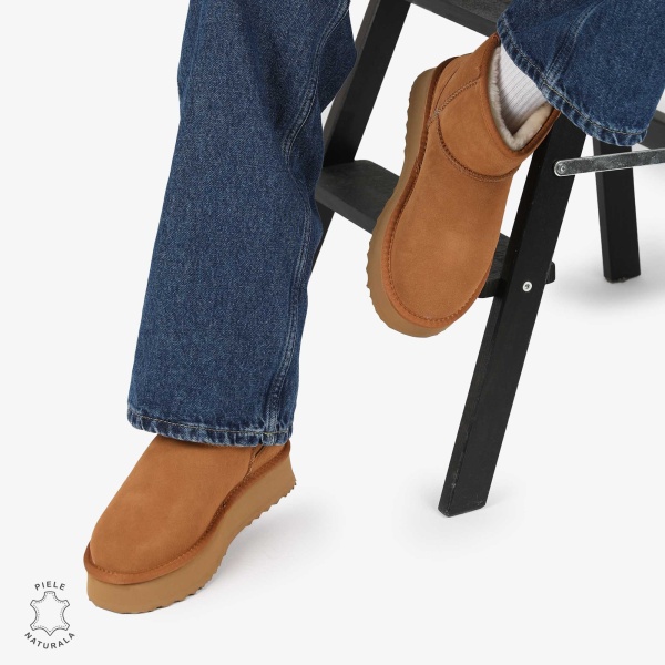 CIZME TIP UG DAMA din PIELE NATURALA INTOARSA CRL0893 CULOARE:CAMEL - Img 4