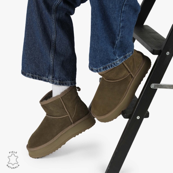 CIZME TIP UG DAMA din PIELE NATURALA INTOARSA CRL0893 CULOARE:OLIVE - Img 6