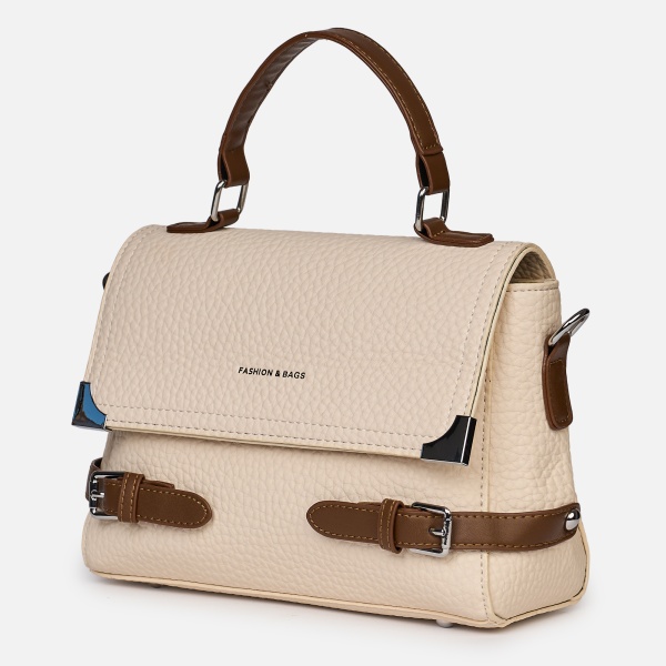 Geanta dama din piele ecologica cu clapetă și detalii metalice elegante CRL1490 - Img 2