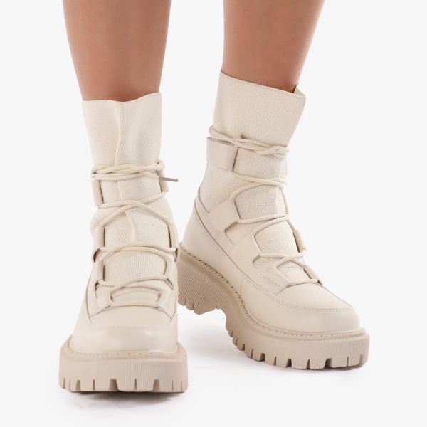 Ghete dama din piele ecologica si textil CRL0684 Bej - Img 2
