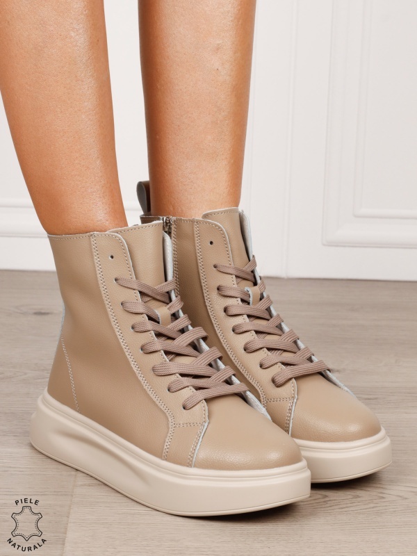 Ghete dama din Piele Naturala CRL0652 KHAKI - Img 2
