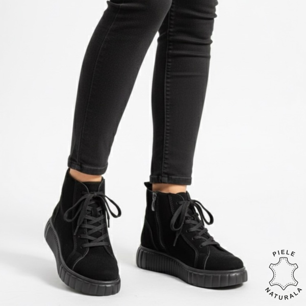GHETE DAMA din PIELE Naturala cu design contemporan CRL1534 NEGRUSUEDE - Img 2