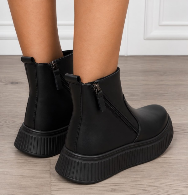 GHETE DAMA din PIELE Naturala cu talpa groasa cu dublu fermoar CRL1533NEGRU - Img 3