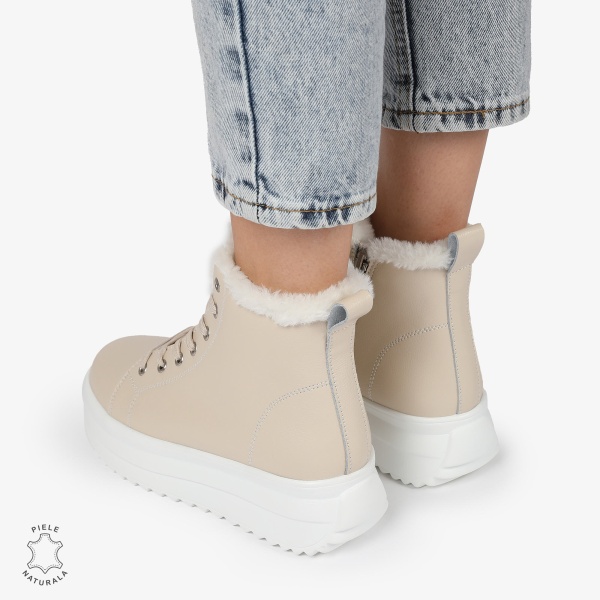 Ghete Dama IMBLANITE DIN Piele Naturala CRL1298 BEJ - Img 2