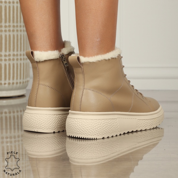 Ghete Dama IMBLANITE piele naturală cu talpă groasă CRL1448 KHAKI - Img 2