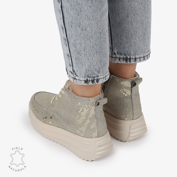 GHETE DAMA piele naturala INTOARSA cu IMPRIMEU SARPE CRL1309AURIU - Img 3