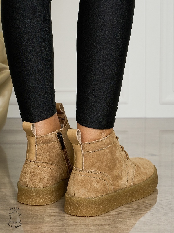 Ghete Dama Piele Naturala INTOARSA IMBLANITE CRL1457 KHAKI - Img 3