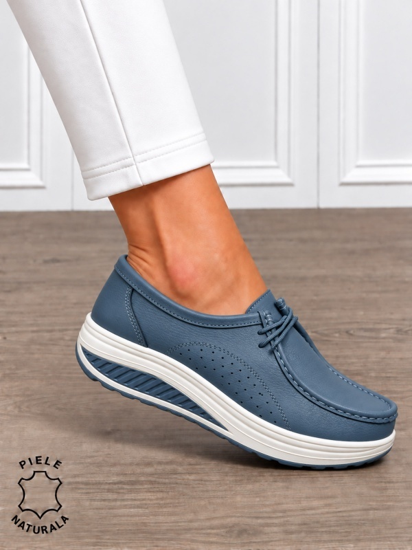 Mocasini dama din Piele Naturala CRL1219 ALBASTRU - Img 2
