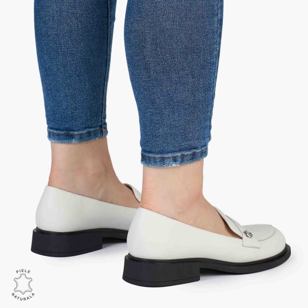 MOCASINI dama din Piele Naturala cu model CRL0994 ALB - Img 3