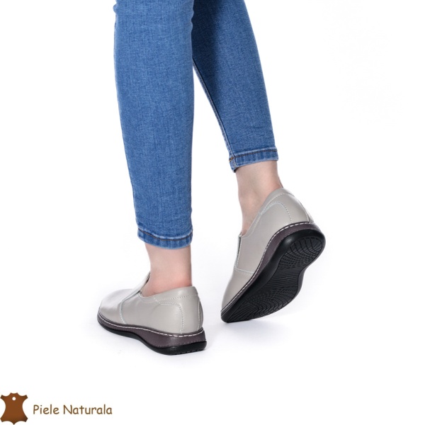 Mocasini dama din piele naturala cu talpa plata CRL0014 GRI - Img 3