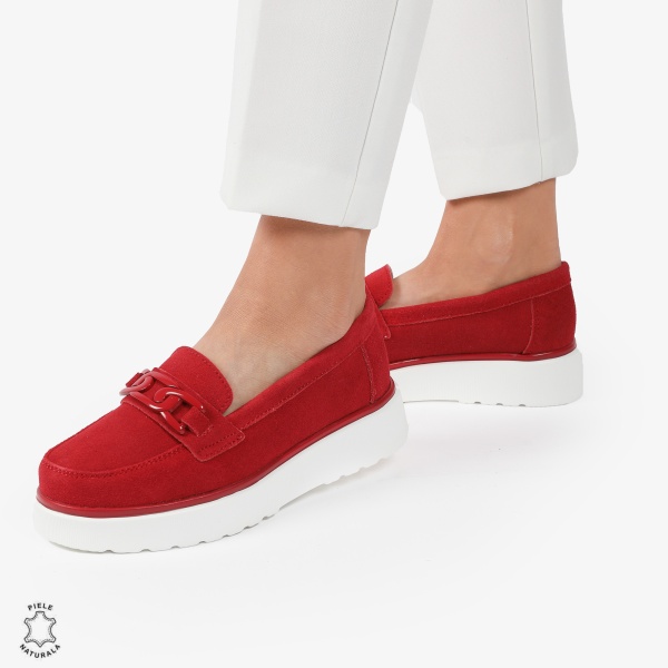 Mocasini dama din piele naturala Intoarsa CRL0786 ROSU - Img 4