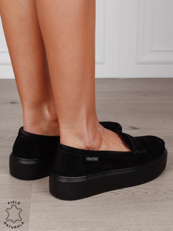 MOCASINI damă din piele naturală intoarsa cu talpa inalta CRL1580 NEGRU - Img 3