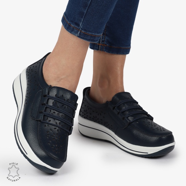 Mocasini dama din Piele Naturala Perforati CRL1364 NAVY - Img 4