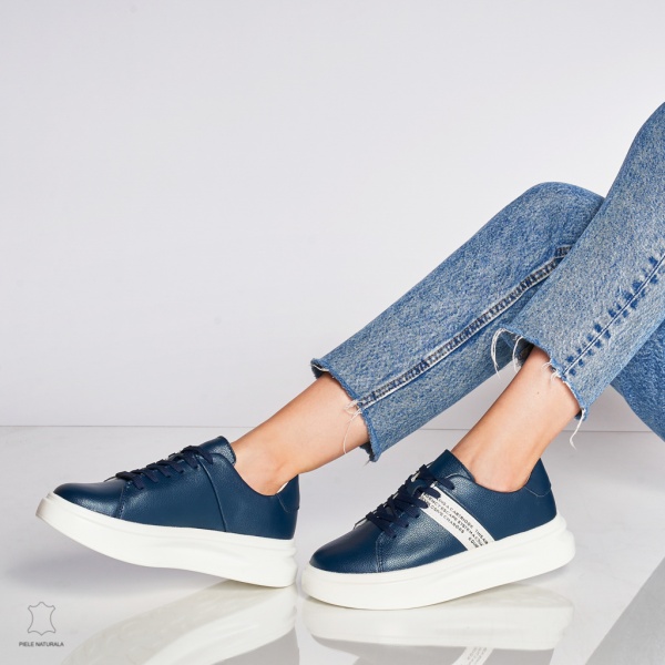 Pantofi Casual dama din Piele naturala CRL0047 Bleumarin - Img 2