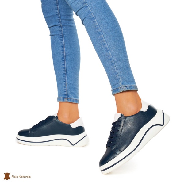 Pantofi Casual dama din Piele Naturala CRL0059 Bleumarin - Img 4