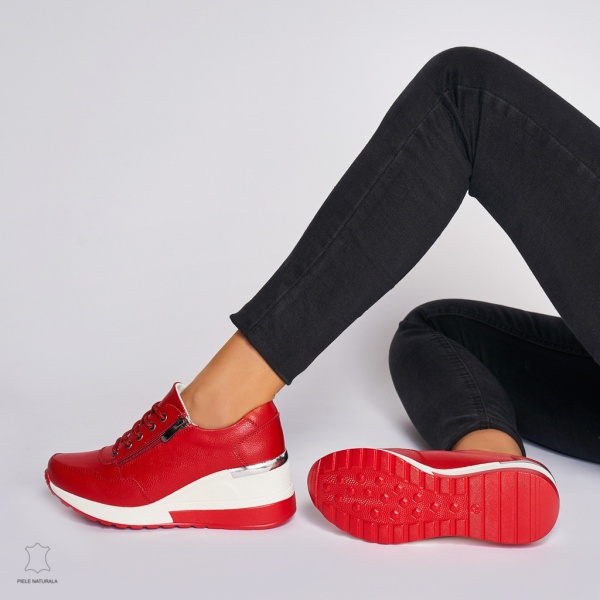 Pantofi Casual dama din Piele Naturala CRL0068 ROSU - Img 2