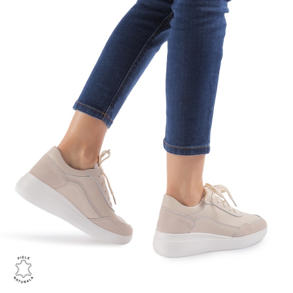 Pantofi Casual dama din Piele Naturala CRL0845 BEJ - Img 3