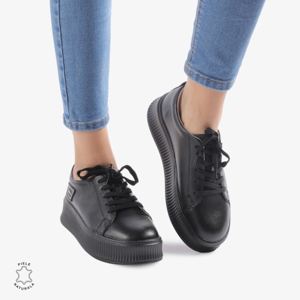 Pantofi Casual dama din Piele Naturala CRL0850 NEGRU - Img 2