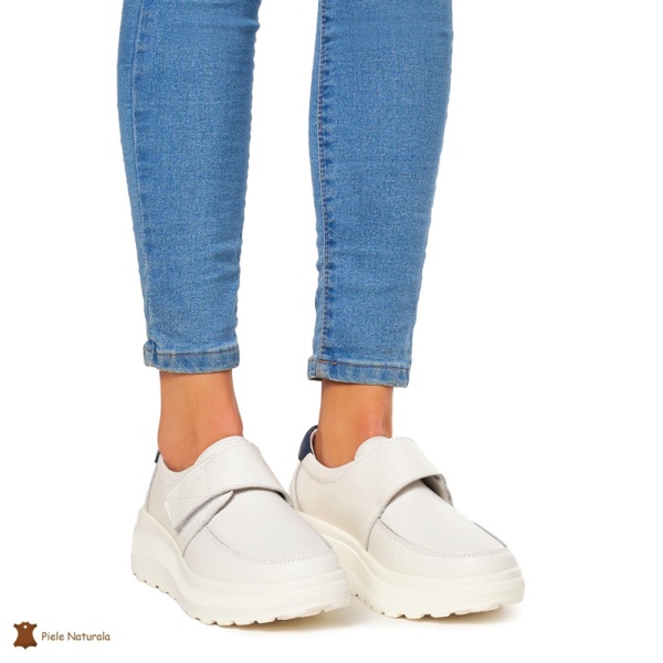Pantofi Casual dama din Piele Naturala CRL0858 ALB - Img 2