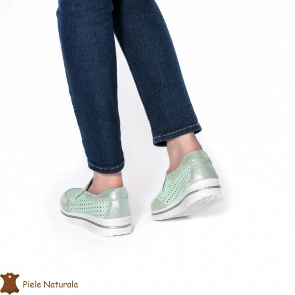 Pantofi Casual dama din Piele naturala CRL0860 VERDE - Img 3