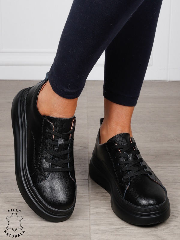 Pantofi Casual dama din Piele Naturala CRL1055 CULOARE: NEGRU - Img 2