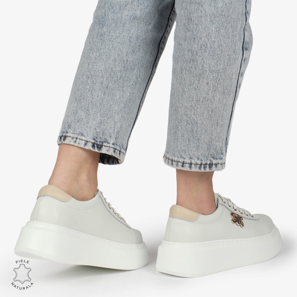 PANTOFI CASUAL dama din Piele naturala CU CATARAMA LATERALA SIRET CRL1347 ALB - Img 3