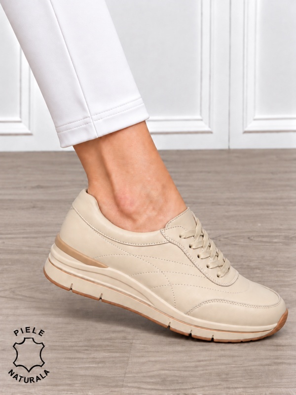 Pantofi casual damă din piele naturală cu design modernl CRL1897 BEJ - Img 2