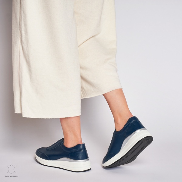 Pantofi Casual dama din Piele naturala CU INCHIDERE ELASTIC CRL1233 BLEUMARIN - Img 4