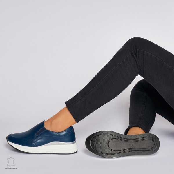 Pantofi Casual dama din Piele naturala CU INCHIDERE SLIP-ON CRL1235 NAVY - Img 4