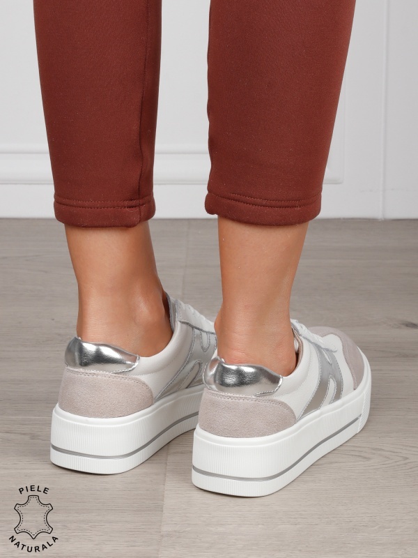 Pantofi Casual damă din piele naturală cu model lateral CRL1569 ALB - Img 3