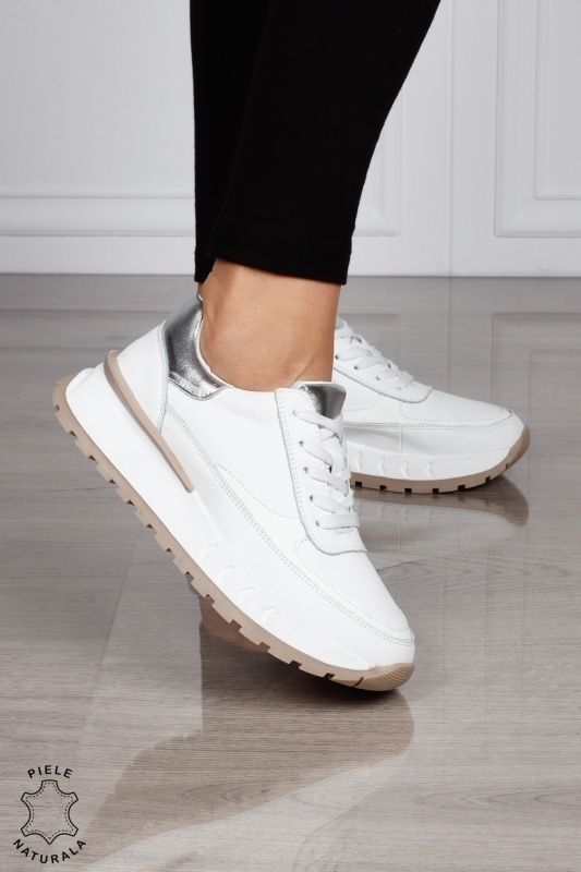 Pantofi Casual DAMA din PIELE Naturala cu model pe talpa CRL1524 ALB - Img 2