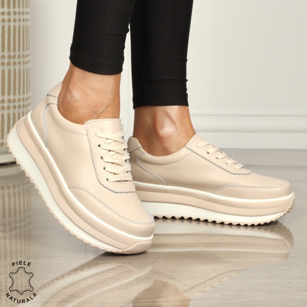 Pantofi casual dama din piele naturala cu șiret comozi și versatili CRL1444 ROZ - Img 3